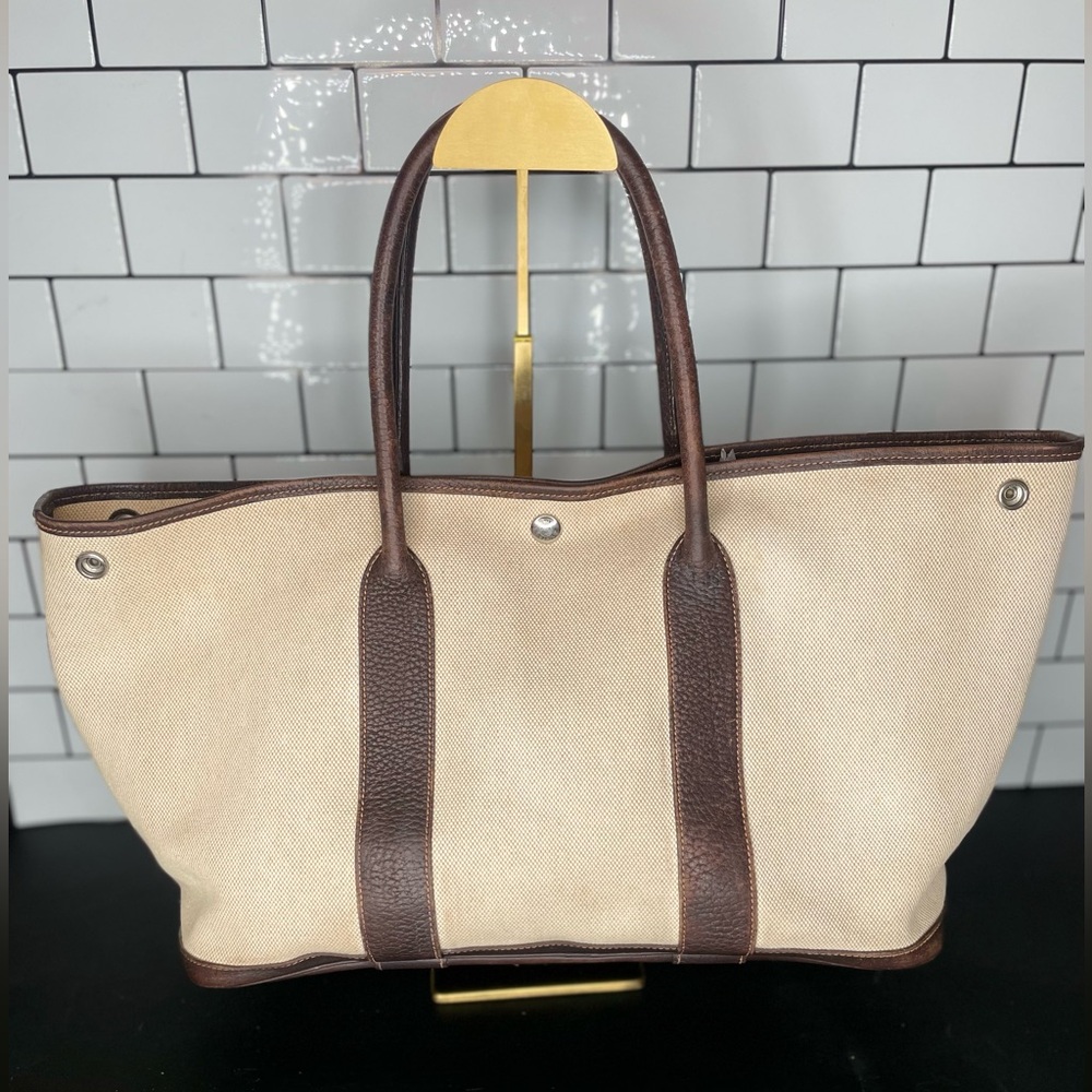 Authentic Hermes Garden Party Toile & Buffalo leather Tote